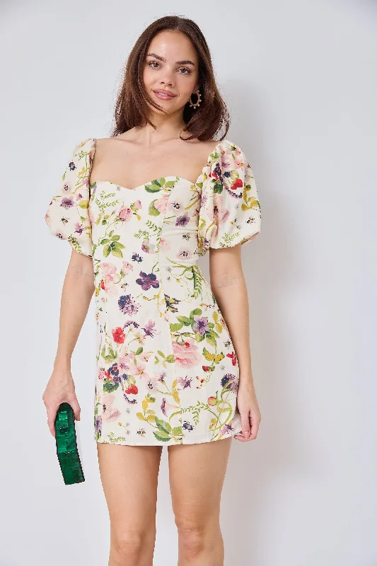 SALE - Barnes Floral Printed Mini Dress Comfortable Zip-Up Mini Dress