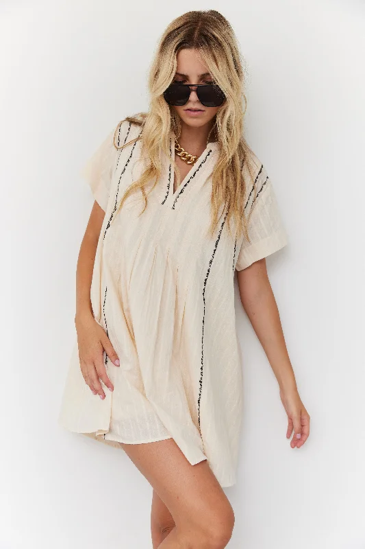 SALE - Elysia Embroidered Swing Mini Dress Trendy Button-Detail Mini Dress