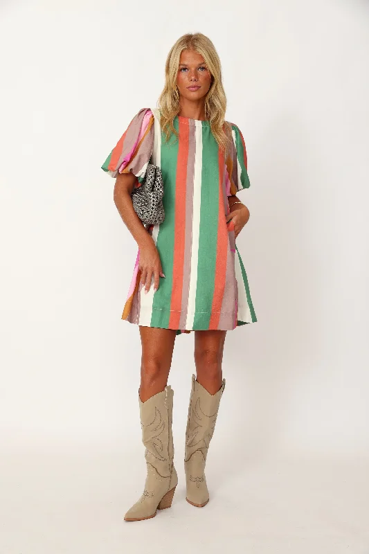 SALE - Meredith Striped Round Neck Mini Dress Trendy Crossover Mini Dress