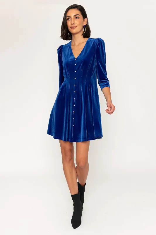 3/4 Sleeve Length Velvet Martha Mini Dress in Navy Fashionable Off-Shoulder Mini Dress