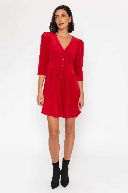 3/4 Sleeve Length Velvet Martha Mini Dress in Red Chic Sleeveless Mini Dress