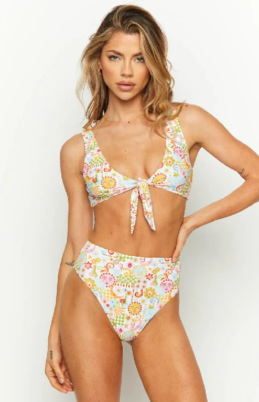 9.0 Swim Majorca Summer Multi Print High Waisted Bikini Bottoms Comfortable Tankini Set