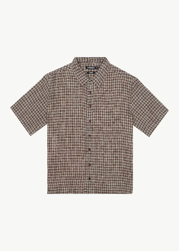 AFENDS Mens Base - Short Sleeve Shirt - Coffee Check Cozy Summer Short Shirt