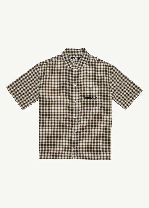 AFENDS Mens Gambet - Short Sleeve Shirt - Sand Classic Denim Short Sleeve