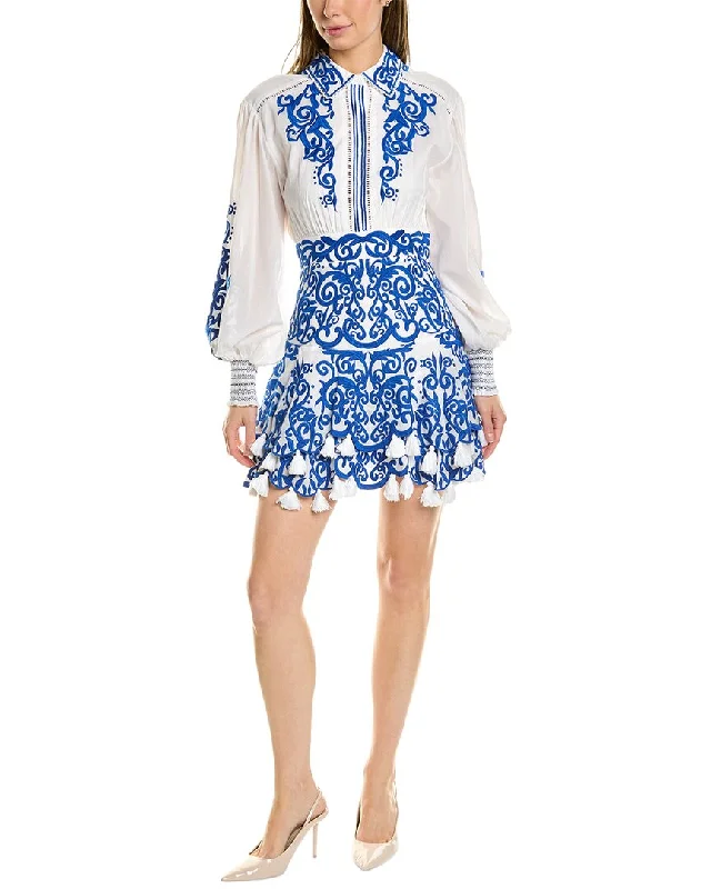 alice + olivia Loryn Embroidered Mini Dress Fashionable Lace-Trim Mini Dress