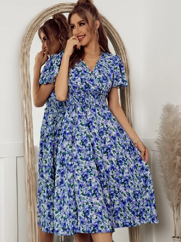 Amelia Floral Midi Dress Stylish Wraparound Midi Dress