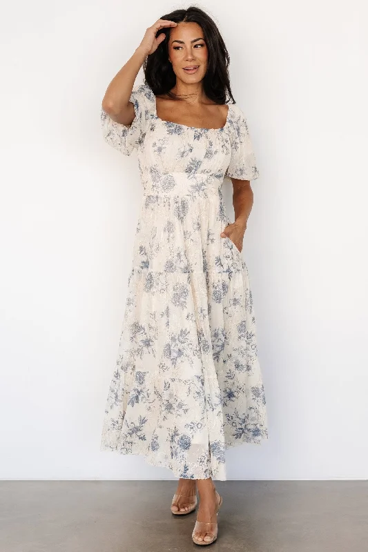 Annabeth Midi Dress | Cream + Slate Floral Fashionable High-Neck Midi Dress