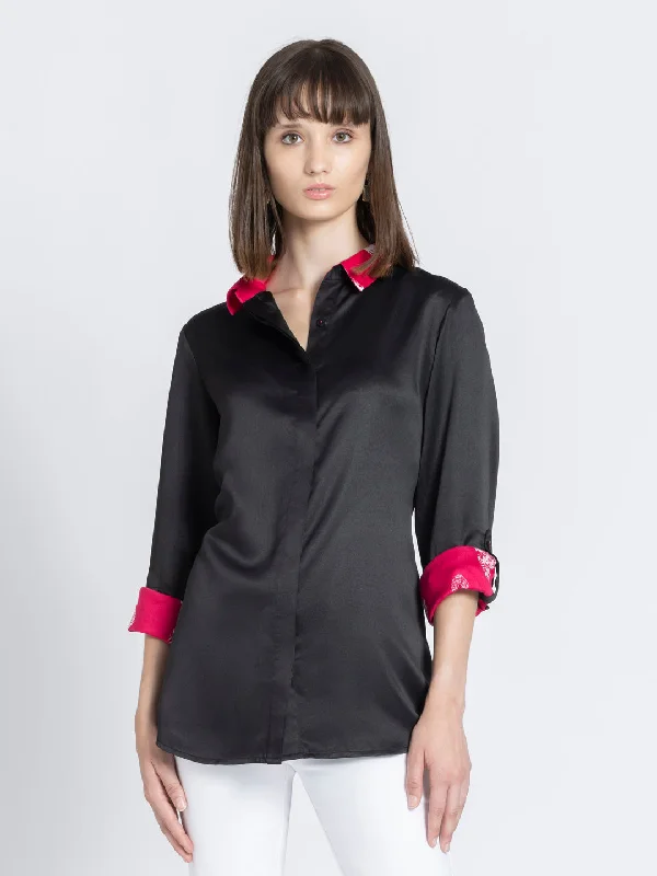 Black Front Open Oversized Shirt Casual Boxy Short Shirt