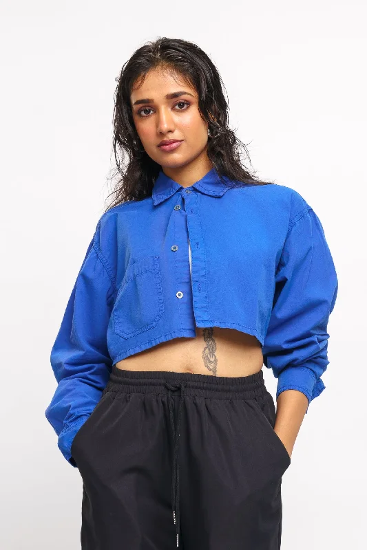 Blue Cropped Shirt Relaxed Fit Short Tunic