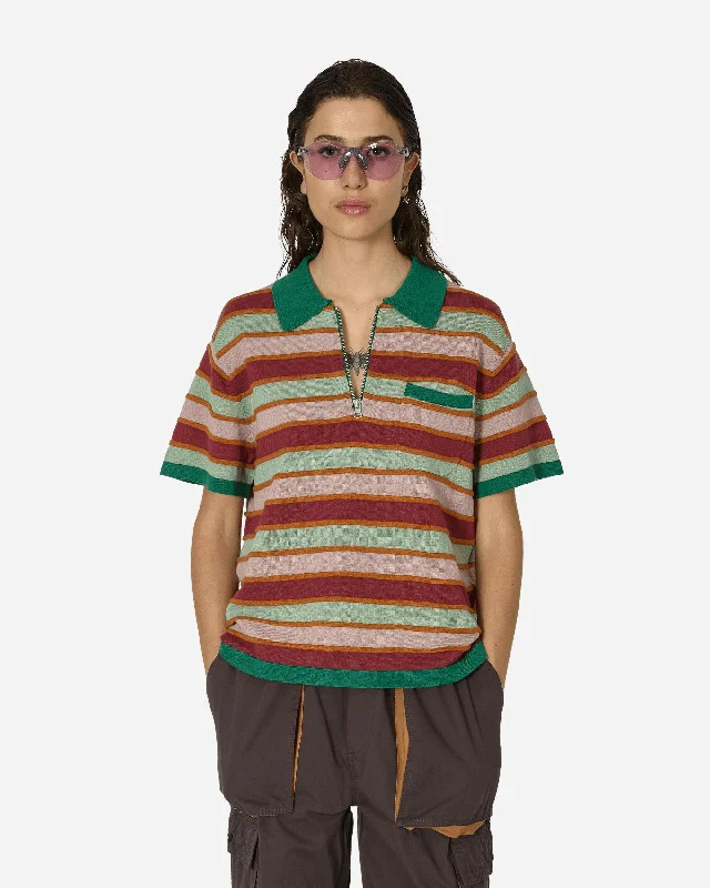 Lifted Stripe Half Zip Shirt Red Cozy Linen Short Shirt