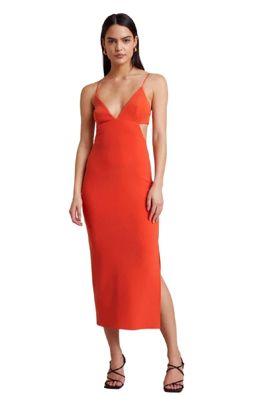 BUY IT BEC AND BRIDGE Ella Midi Dress (Flame) Stylish Off-Shoulder Ruffle Dress