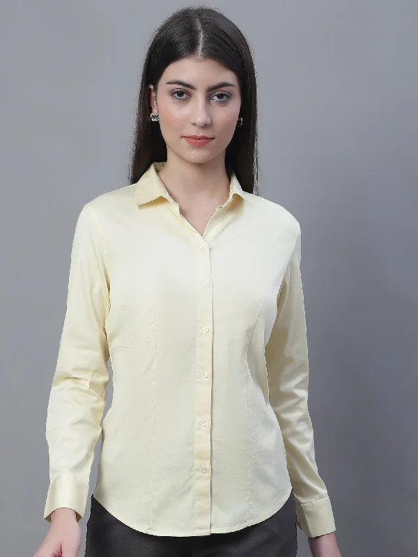 Women's Formal  Yellow Regular Full Sleeve  Shirt Comfortable Peplum Short Shirt