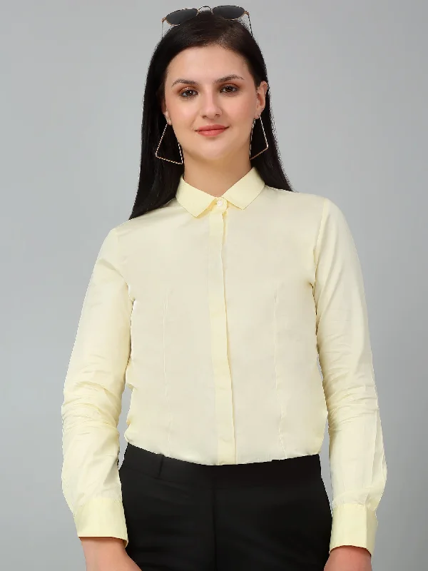 Women's Formal Slim Fit Lemon Regular Full Sleeve  Shirt Soft Cotton Short Shirt