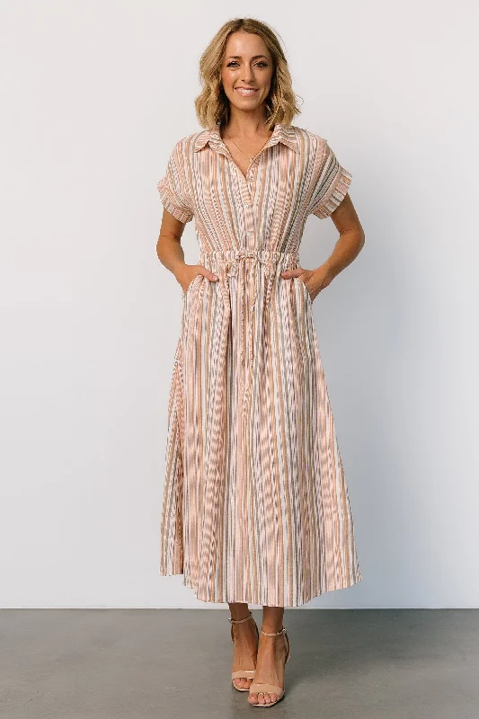 Carole Midi Dress | Multi Stripe Comfortable Fit-and-Flare Midi Dress