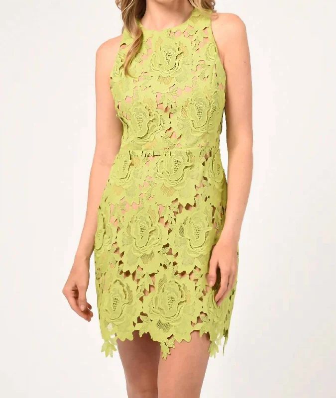 Cassie 3D Crochet Mini Dress In Lime Green Elegant Tulle Mini Dress