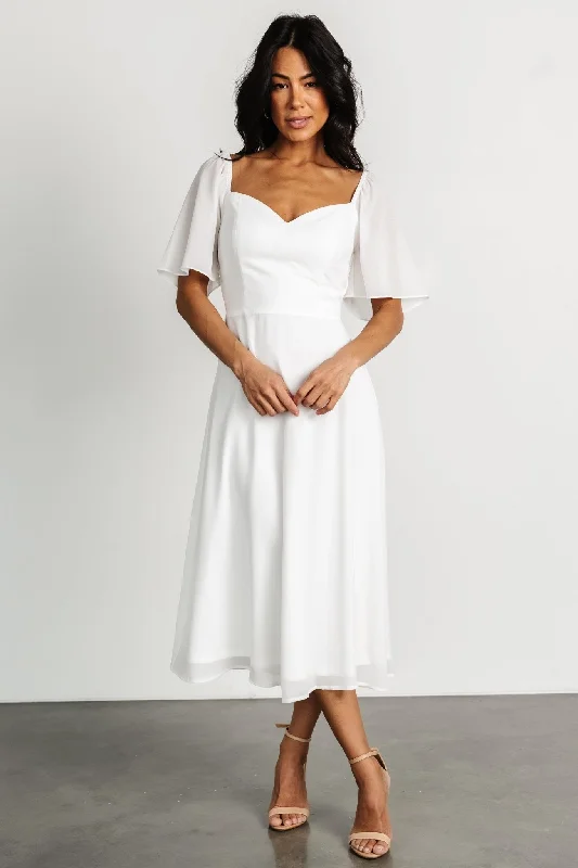 Colette Sweetheart Midi Dress | White Trendy Tiered Hem Midi Dress