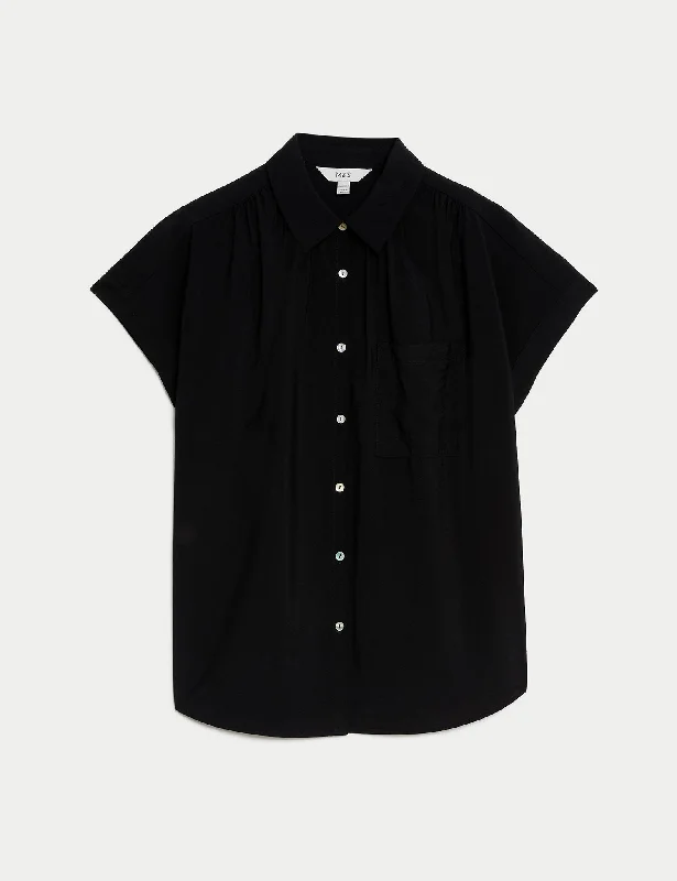 Collared Cap Sleeve Shirt Modern Casual Short Sleeve