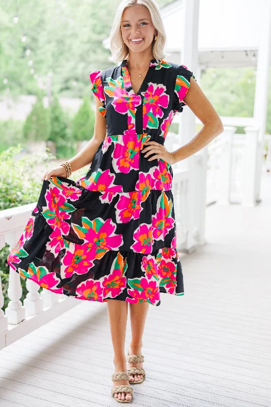 Created Beauty Black Floral Midi Dress Stylish Striped Midi Dress