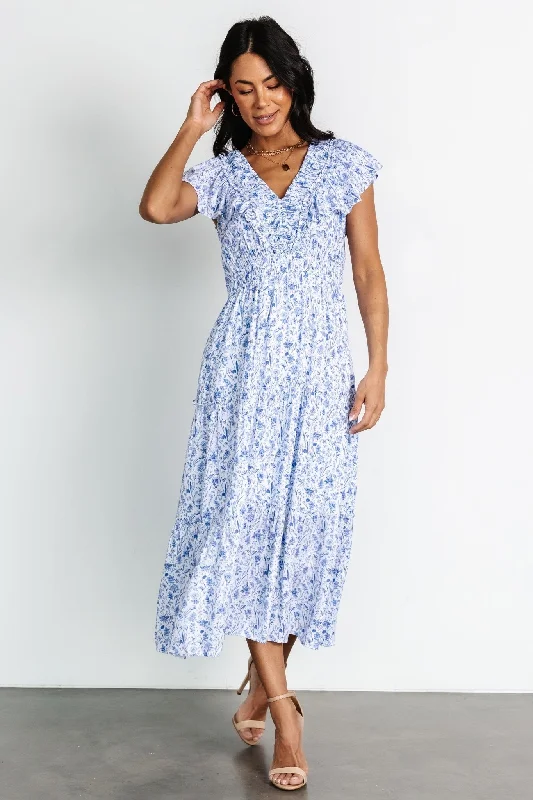 Crete Midi Dress | Blue + White Cozy A-Line Midi Dress