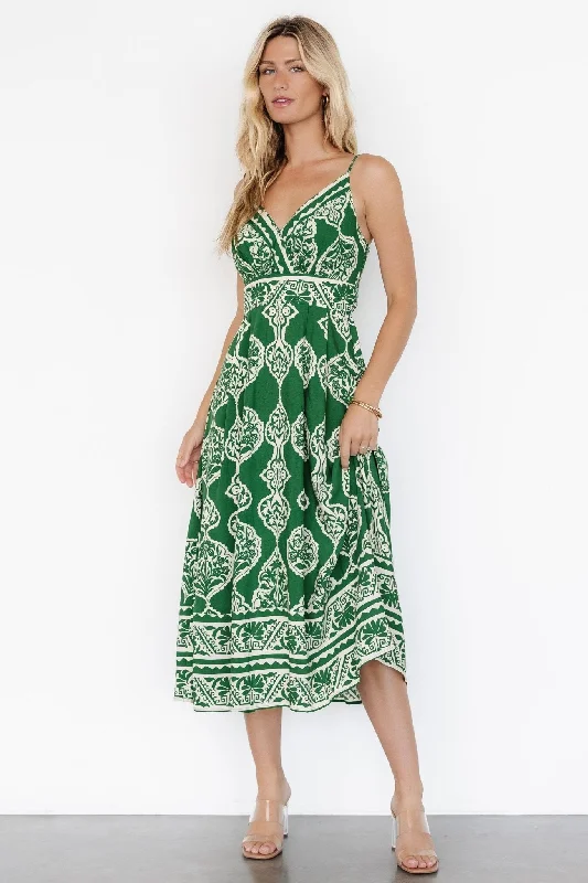 Delia Midi Dress | Green Print Stylish Halter Neck Midi Dress