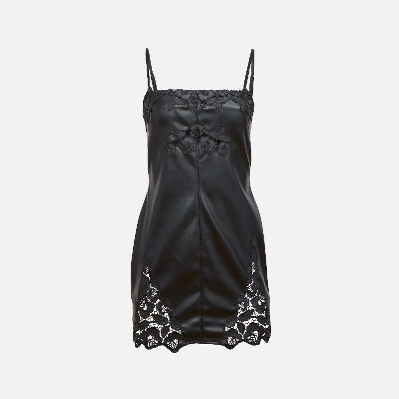 Fleur du Mal Leather Guipure Embroidery Mini Dress - Black Fashionable Lace Mini Dress