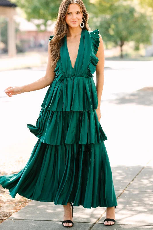 For The Drama Apline Green Ruffled Midi Dress Elegant Lace Trim Midi Dress