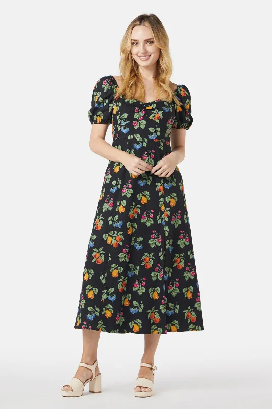 French Fruit Midi Dress Fashionable Off-Shoulder Dress Midi