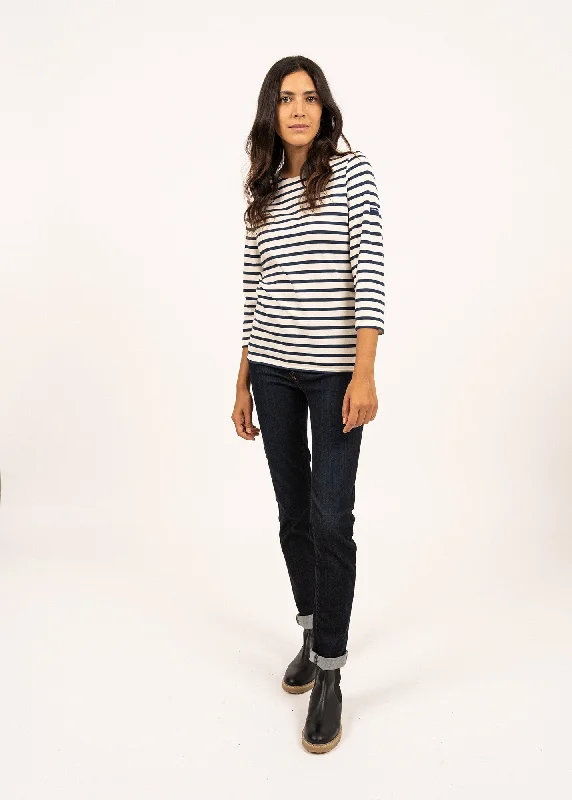 Galathée striped sailor shirt - slim fit, in light cotton (ECRU/MARINE) Relaxed Fit Short Sleeve Top