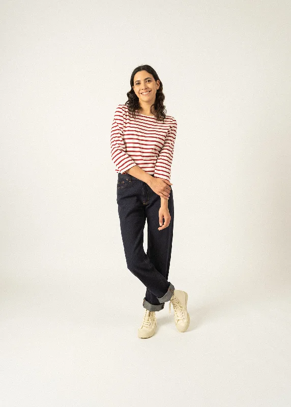 Galathée striped sailor shirt - slim fit, in light cotton (ECRU/PERSAN) Classic Cropped Short Sleeve