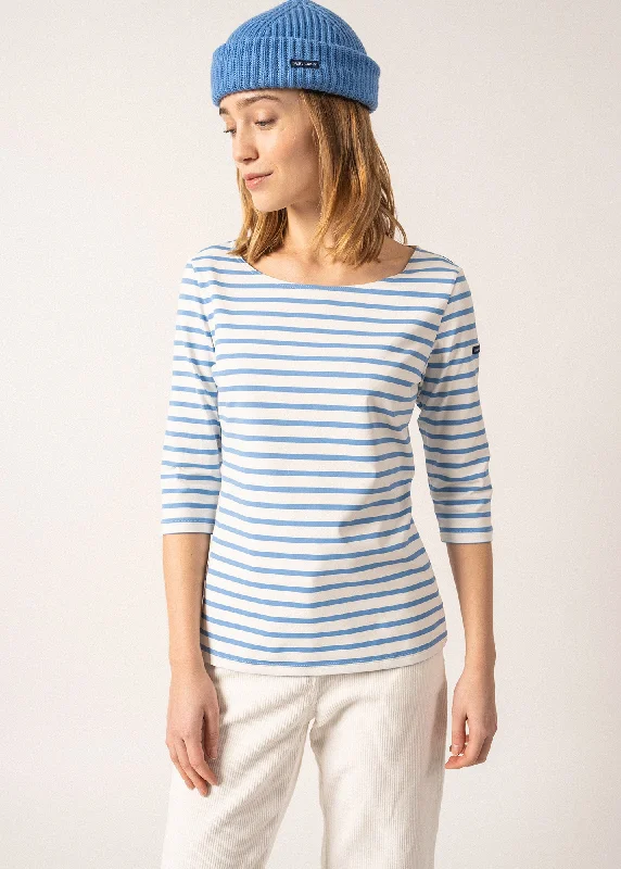 Garde Côte anti-UV striped sailor shirt - 3/4 length sleeves, in recycled jersey (ECUME/OXYGENE) Chic Silk Short Sleeve Shirt