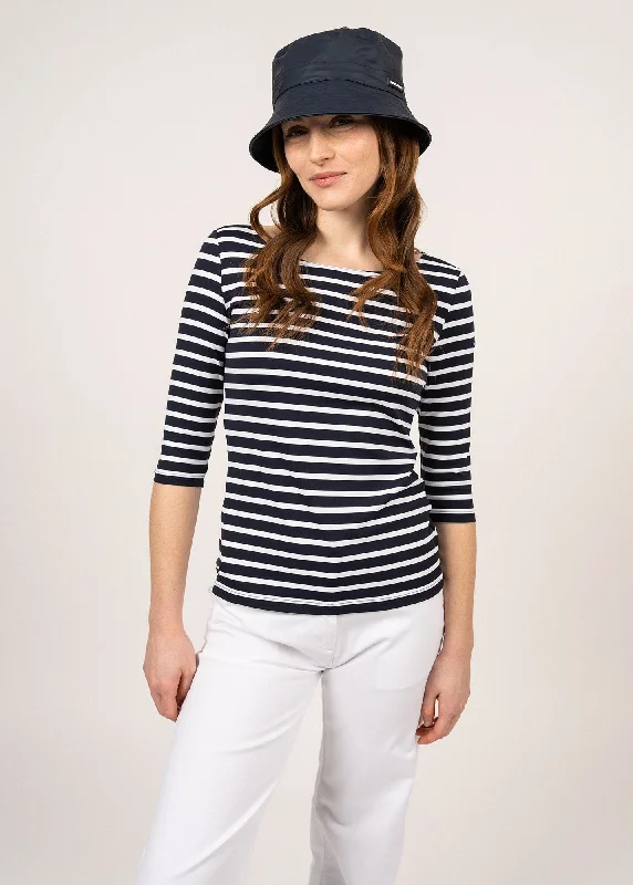 Garde Côte anti-UV striped sailor shirt - 3/4 length sleeves, in recycled jersey (NAVY/NEIGE) Stylish Casual Short Tee