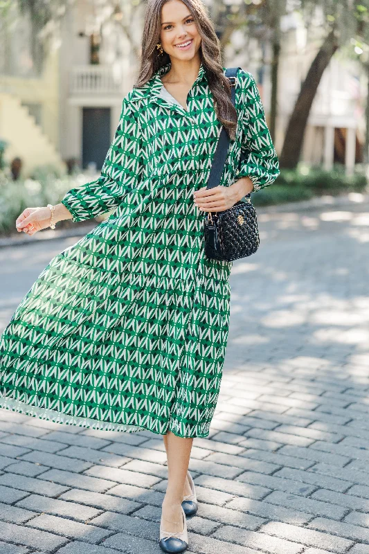 Give Your All Green Abstract Midi Dress Fashionable Plaid Midi Dress