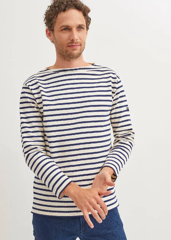 Guildo striped sailor shirt - boat neck, in thick cotton (ECRU/MARINE) Cozy Plain Short Sleeve