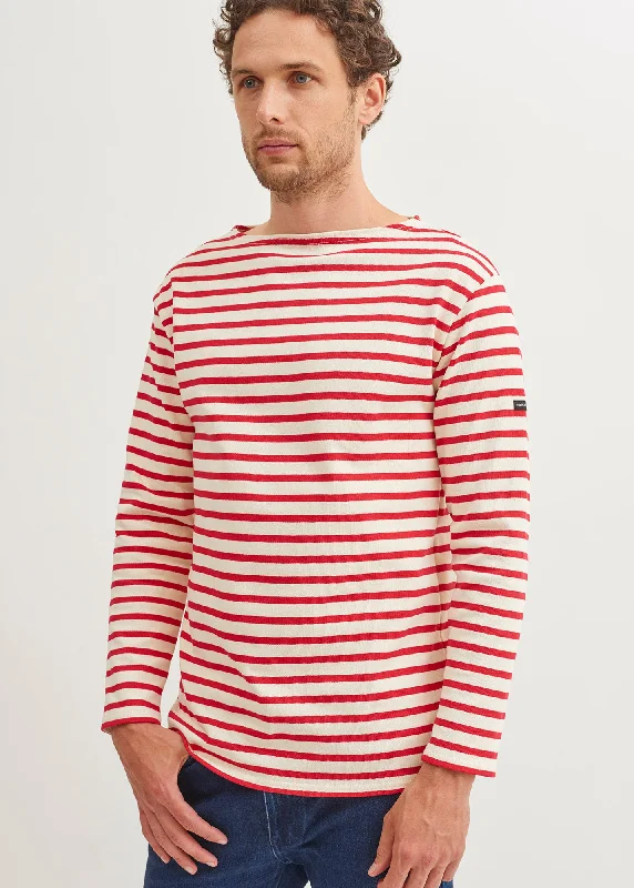 Guildo striped sailor shirt - boat neck, in thick cotton (ECRU/TULIPE) Comfortable Flowing Short Sleeve