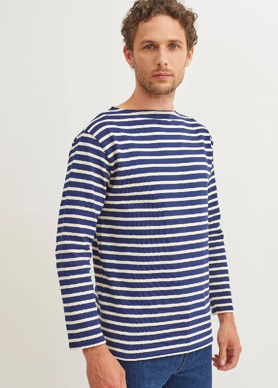 Guildo striped sailor shirt - boat neck, in thick cotton (MARINE/ECRU) Modern Short Sleeve Top