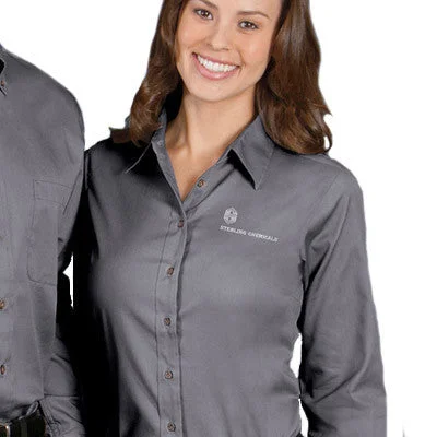 Harriton Ladies Long-Sleeve Twill Shirt With Stain-Release Classic Short Sleeve Blouse