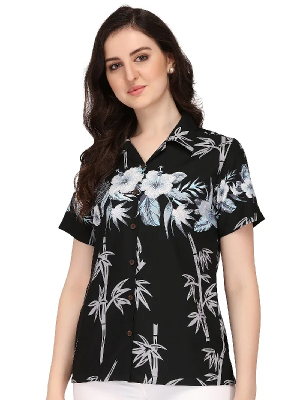 Hawaiian Shirt Women Bamboo Tree Print Aloha Beach Top Blouse Swim Strap Bikini Set