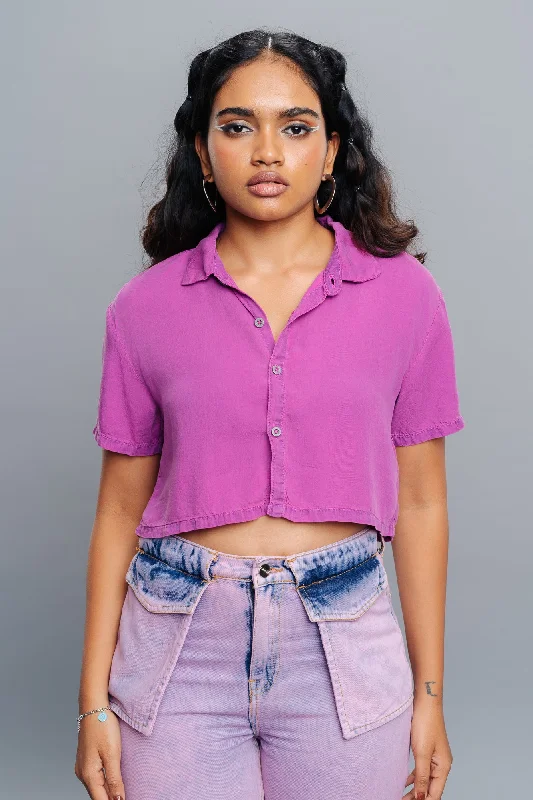 Heather Crop Shirt Relaxed Fit Short Blouse