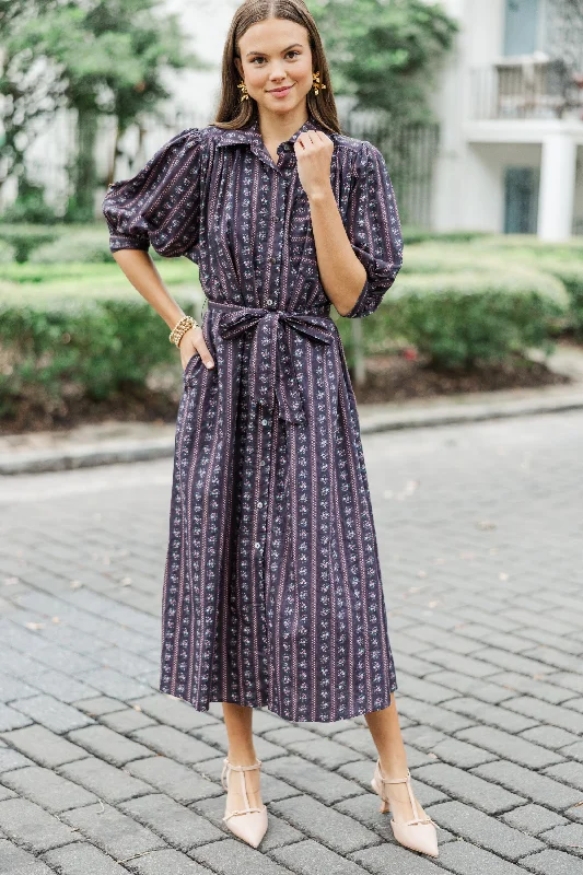 It Was All A Dream Espresso Brown Ditsy Floral Midi Dress Stylish Button-Up Midi Dress