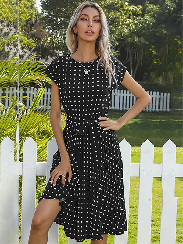 Jessie Summer Polka Dot Short Sleeve Midi Dress Trendy Knit Midi Dress