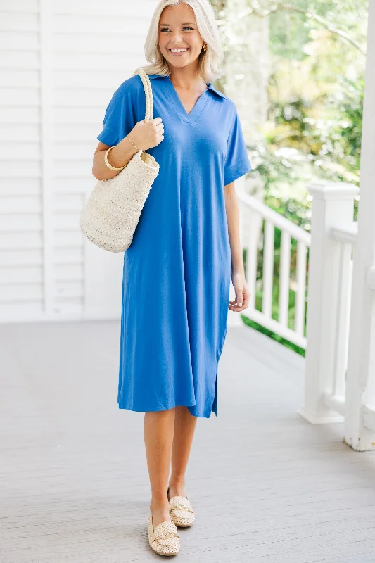 Just The Beginning Royal Blue Midi Dress Fashionable Pleated Midi Dress