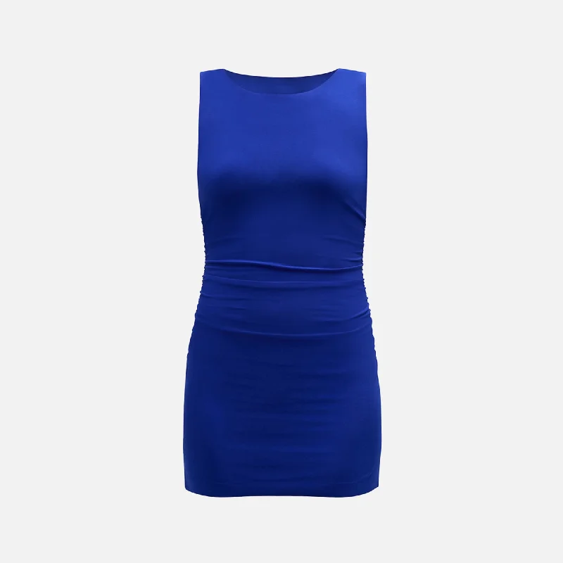 Norma Kamali Sleeveless Pickleball Mini Dress - Electric Blue Cozy Wraparound Mini Dress