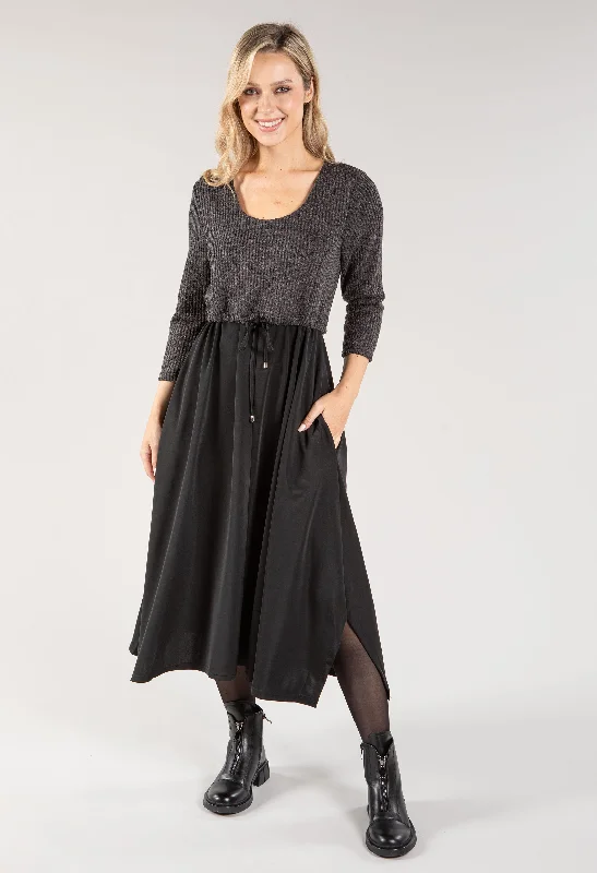 Knit Bodice Midi Dress Cozy Wide Strap Midi Dress