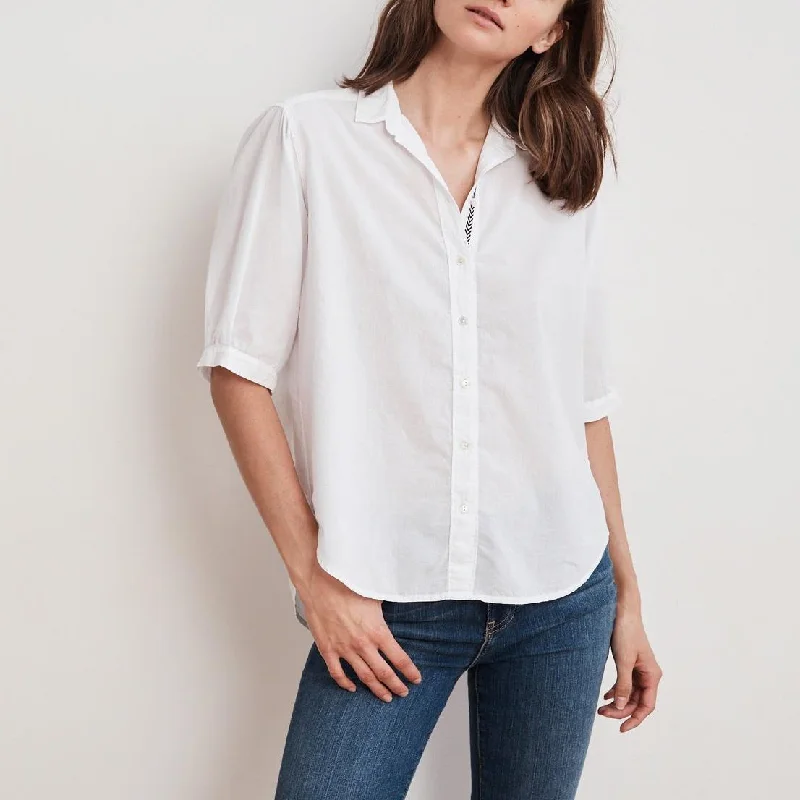 Laura Cotton Shirt (White) Relaxed Cotton Short Blouse