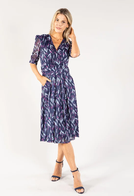 Leaf Print Mesh Wrap Midi Dress Stylish Silk Midi Dress