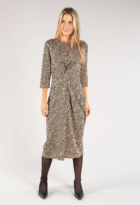 Leopard Knot Detail Midi Dress Trendy Long Sleeve Midi Dress