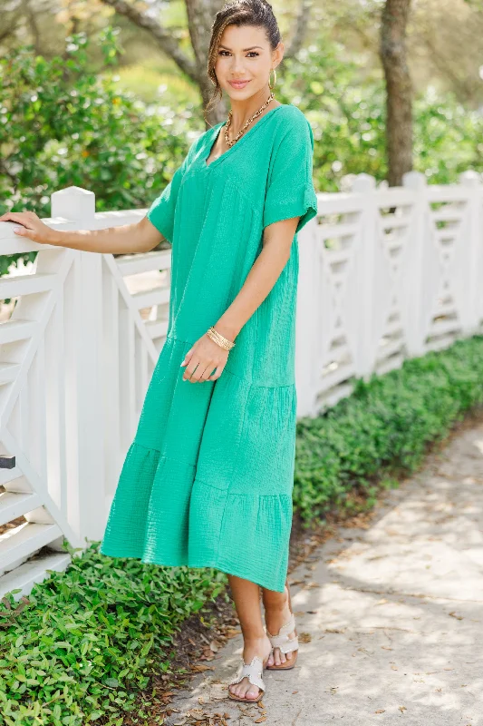 Let's Go To The Beach Kelly Green Cotton Midi Dress Stylish Satin Midi Dress