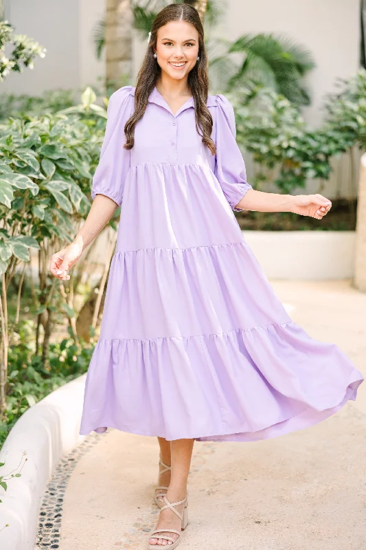 Love Found Lavender Purple Tiered Midi Dress Fashionable Pencil Midi Dress