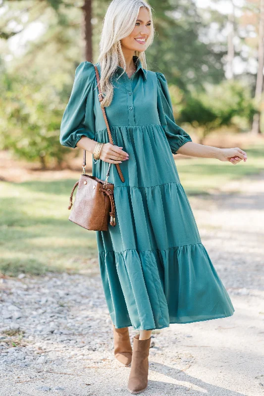 Love Found Sage Green Tiered Midi Dress Fashionable One-Shoulder Midi Dress