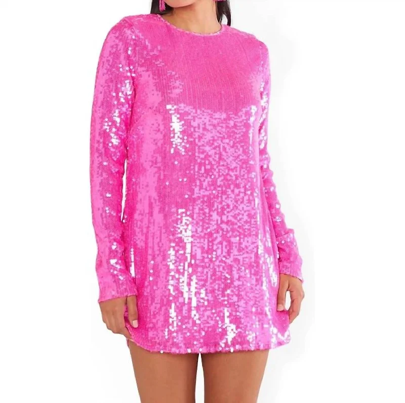 Maddison Mini Dress In Pink Sequins Stylish Puff Sleeve Mini Dress